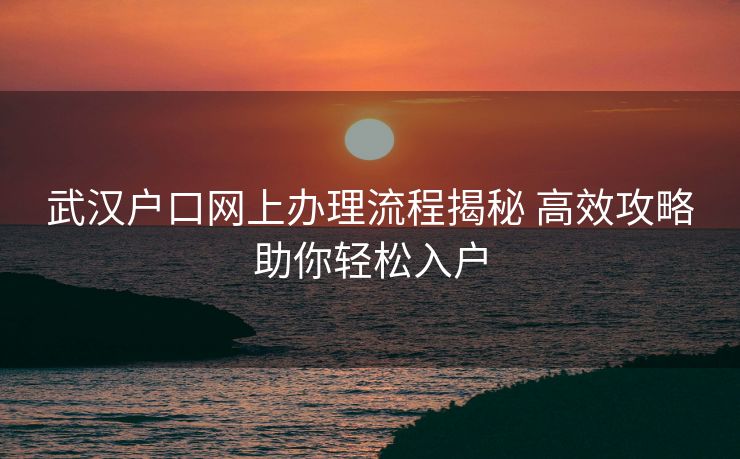 武汉户口网上办理流程揭秘 高效攻略助你轻松入户