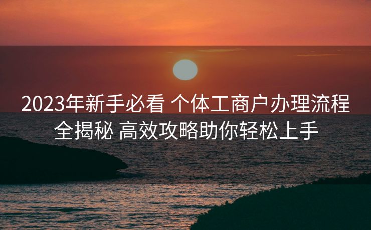 2023年新手必看 个体工商户办理流程全揭秘 高效攻略助你轻松上手 2023年新手必看 个体工商户办理流程全揭秘 高效攻略助你轻松上手
